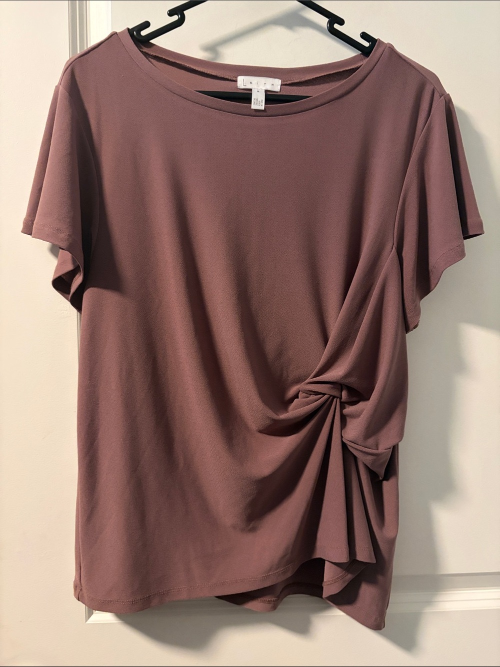Leith Rose-mauve Side Knot Short Sleeve Top